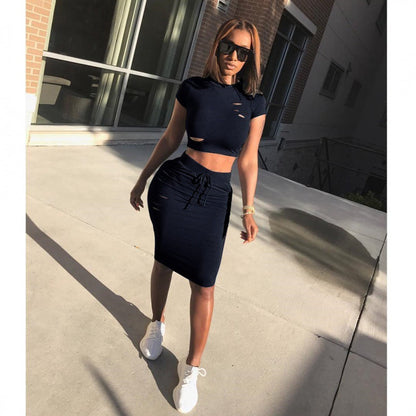 Damen Set Cropped und Rockhose mit Kordelzug