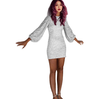 Damen Party-Kleid Langer Ärmel Glitter Eveloria
