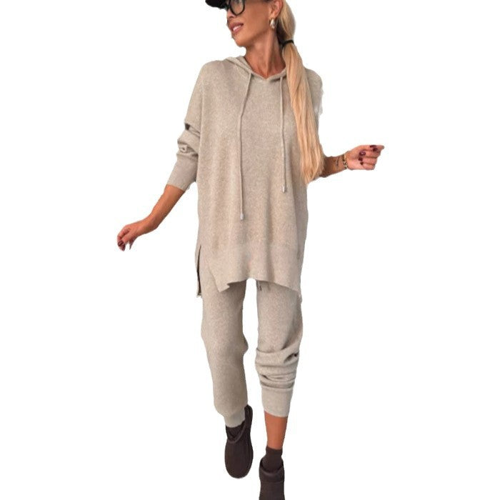 Damen Loungewear-Set Hoodie Elastische Hosen Grau Eveloria