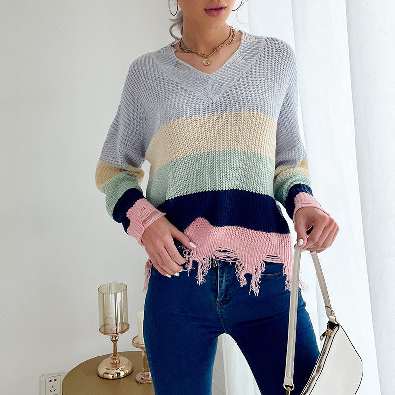 Damen Strickpullover Lässig Französischer Saum