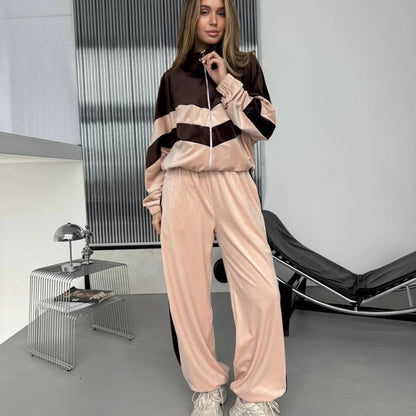 Damen Jogginganzug Velours Streifen