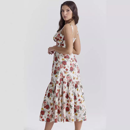 Damen Maxi-Kleid Floralmuster Seitentaschen Eveloria