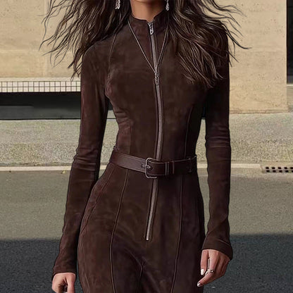 Damen Langarmkleid Reißverschluss seitliche Schlitze Eveloria
