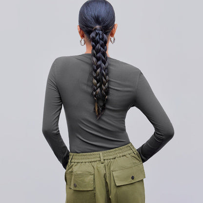 Damen Langarmshirt Rundhalsausschnitt Rippstruktur Eveloria