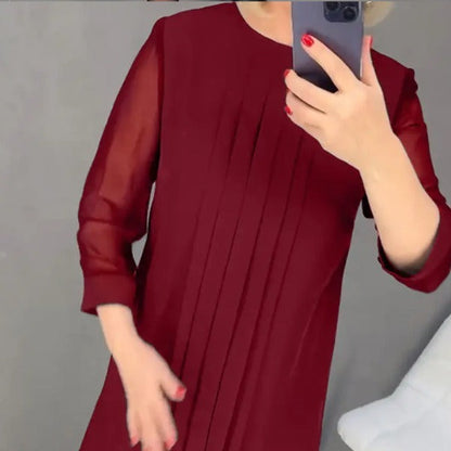 Damen Maxikleid Elegantes Faltenwurf Durchsichtige Ärmel Eveloria