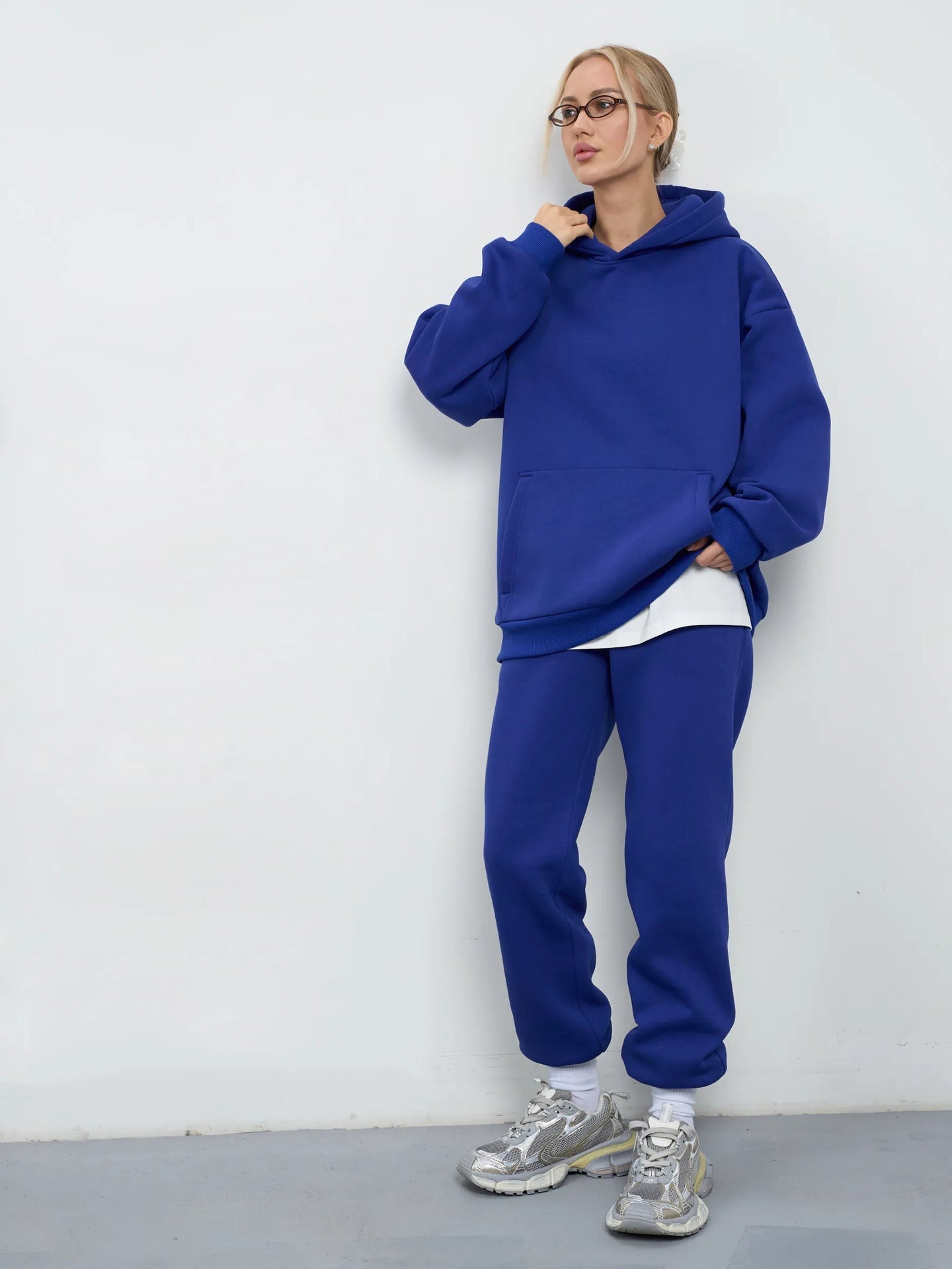 Damen Sweat-Set mit Kapuze Weites Cut Grau Eveloria