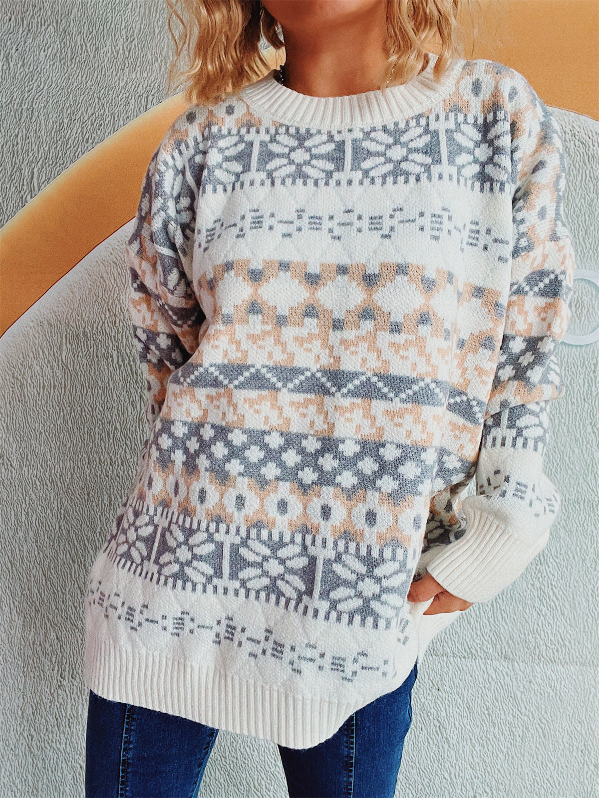 Damen Pullover Norweger Muster Lässig Bequem Eveloria