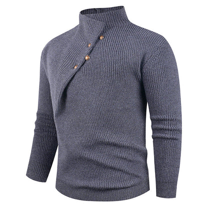 Herren Strickpullover Asymmetrischer Kragen Dekorative Holzknöpfe