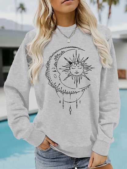 Damen Sweatshirt Sonnen-Mond-Motiv Eveloria