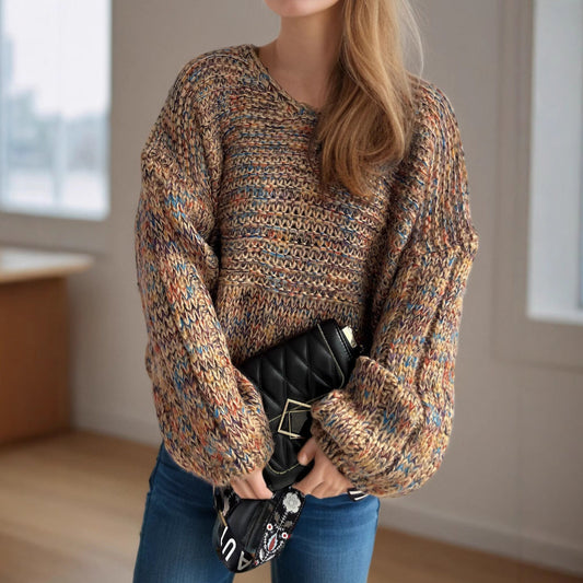 Damen Strickpullover Weit Schnitt Elegante Ärmel Schwarz Eveloria - Eveloria