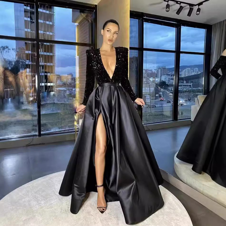 Damen Abendkleid V-Ausschnitt Hochgeschnitten Eveloria