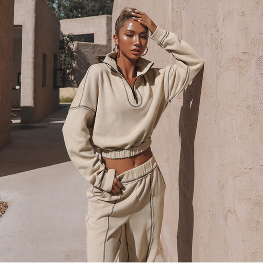 Damen Hoodie Cropped Reißverschluss Gummizug Grau - Eveloria