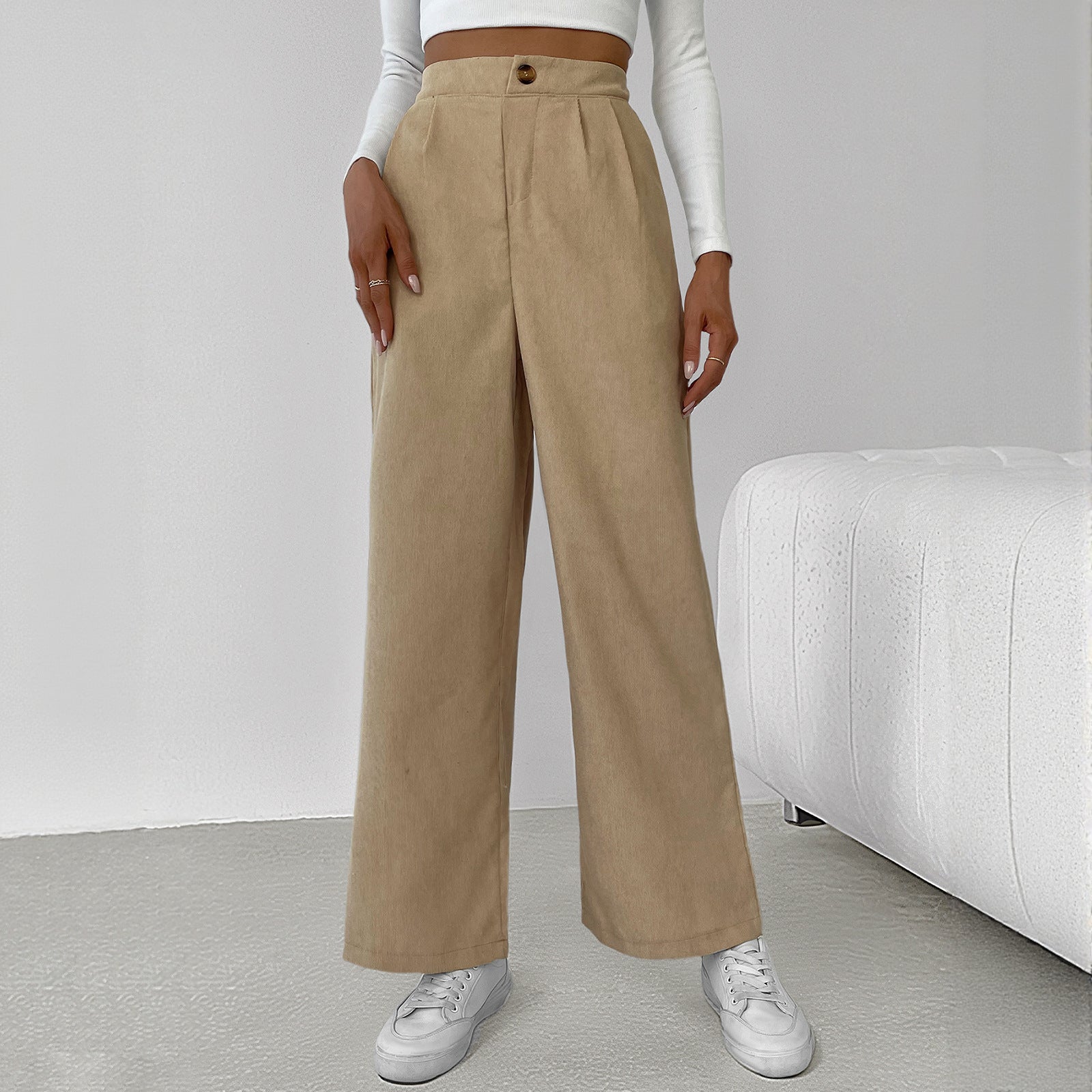 Damen Cropped Langarmshirt und Culotte-Hose Baumwolle Beige - Eveloria