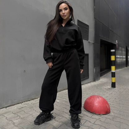 Damen Fleece-Jogginganzug Stehkragen Reißverschluss Eveloria