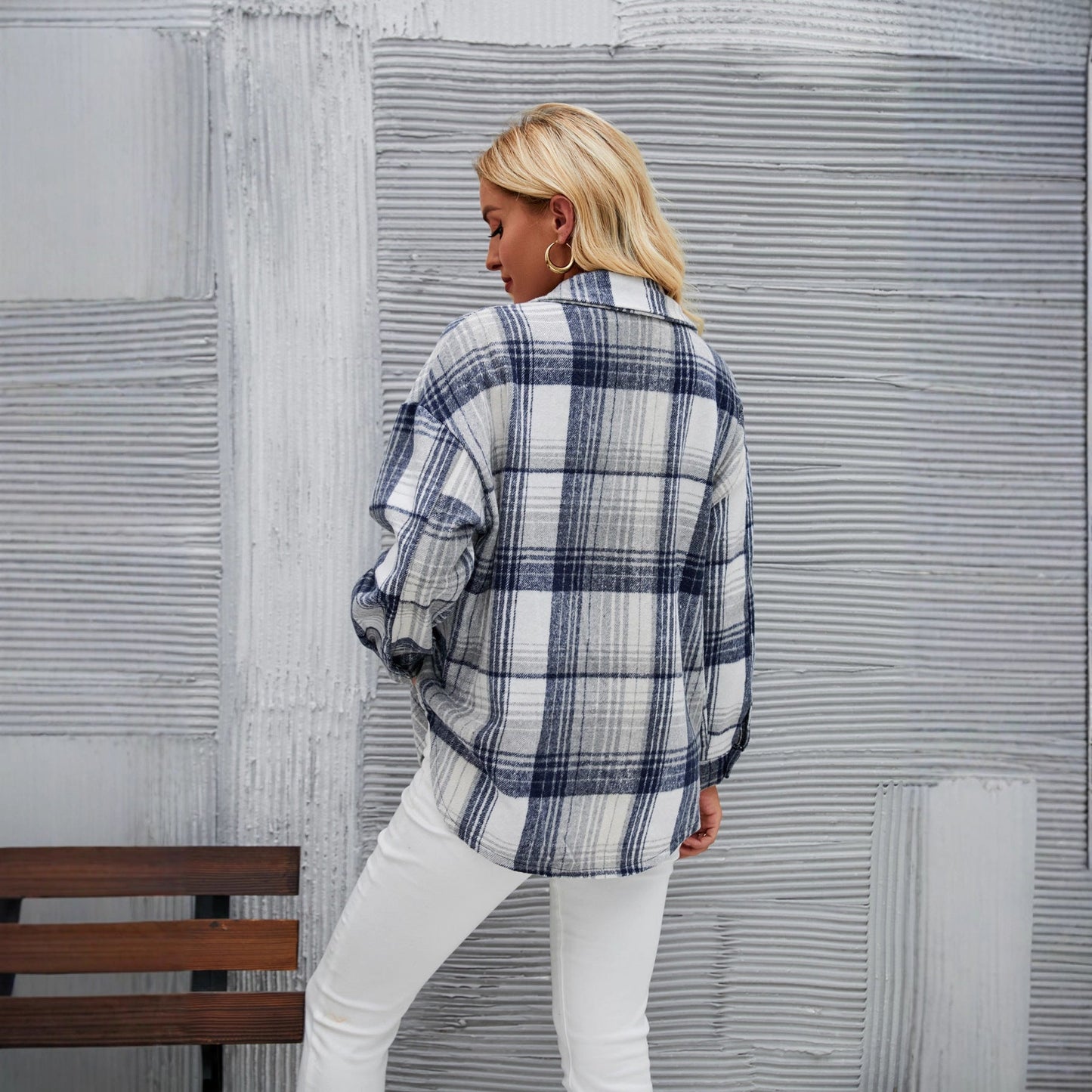 Damen Karobluse Weiches Flanell Knopfleiste Eveloria