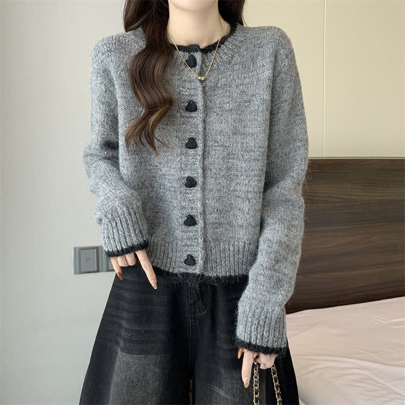 Damen Strickjacke Herzknöpfe Eveloria