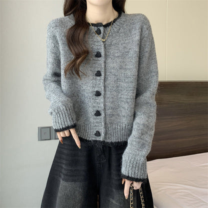 Damen Strickjacke Herzknöpfe Eveloria