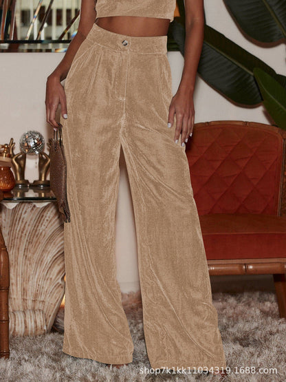 Damen Samt-Hosen Weite Passform Hohe Schlitze Eveloria