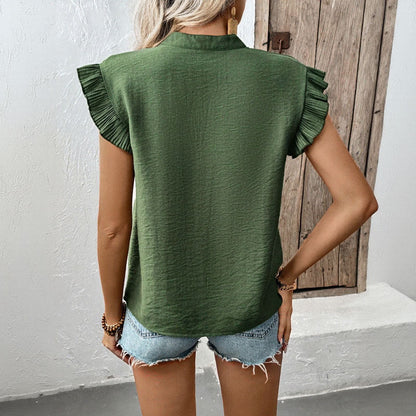 Damen Bluse Rüschendetails V-Ausschnitt Eveloria
