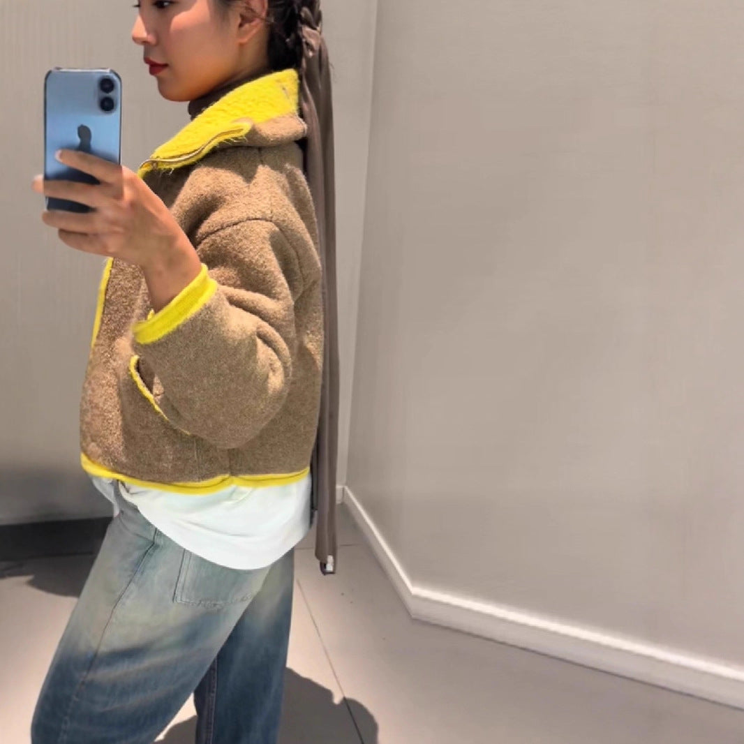 Damen Wolle Jacke Auffälliger Kragen Eveloria wird zu