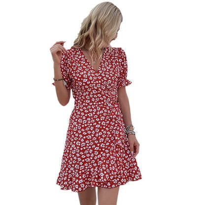 Damen Wickelkleid Fließender Rock Blumenmuster Eveloria