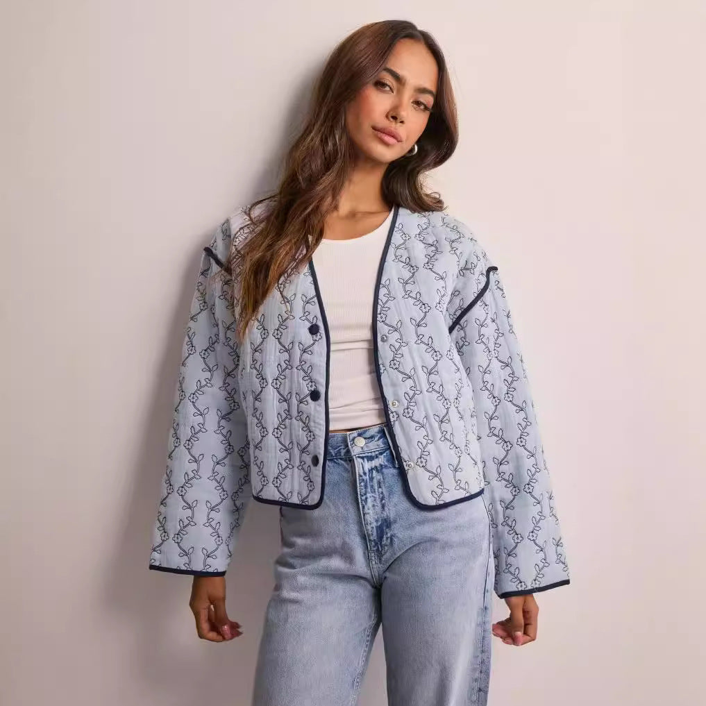 Damen Steppjacke Tailliert Grafisches Muster Schwarz Eveloria - Eveloria