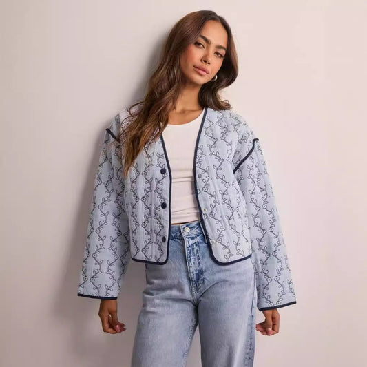 Damen Steppjacke Tailliert Grafisches Muster Schwarz Eveloria - Eveloria
