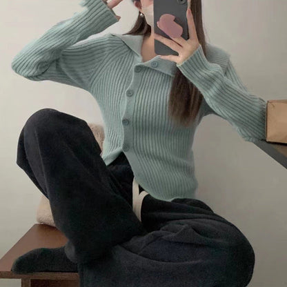 Damen Strickcardigan Feinripp mit Modikragen Anthrazit