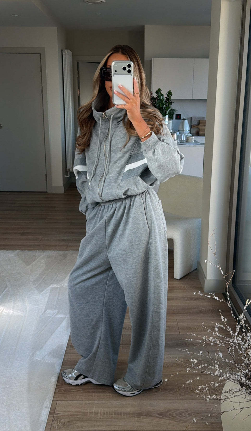 Damen Sweatshirt Jogginganzug Weite Kapuze Grau