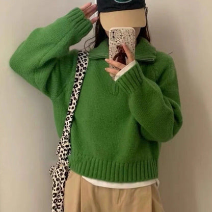 Damen Strickpullover Hochgeschlossen Reißverschluss Eveloria