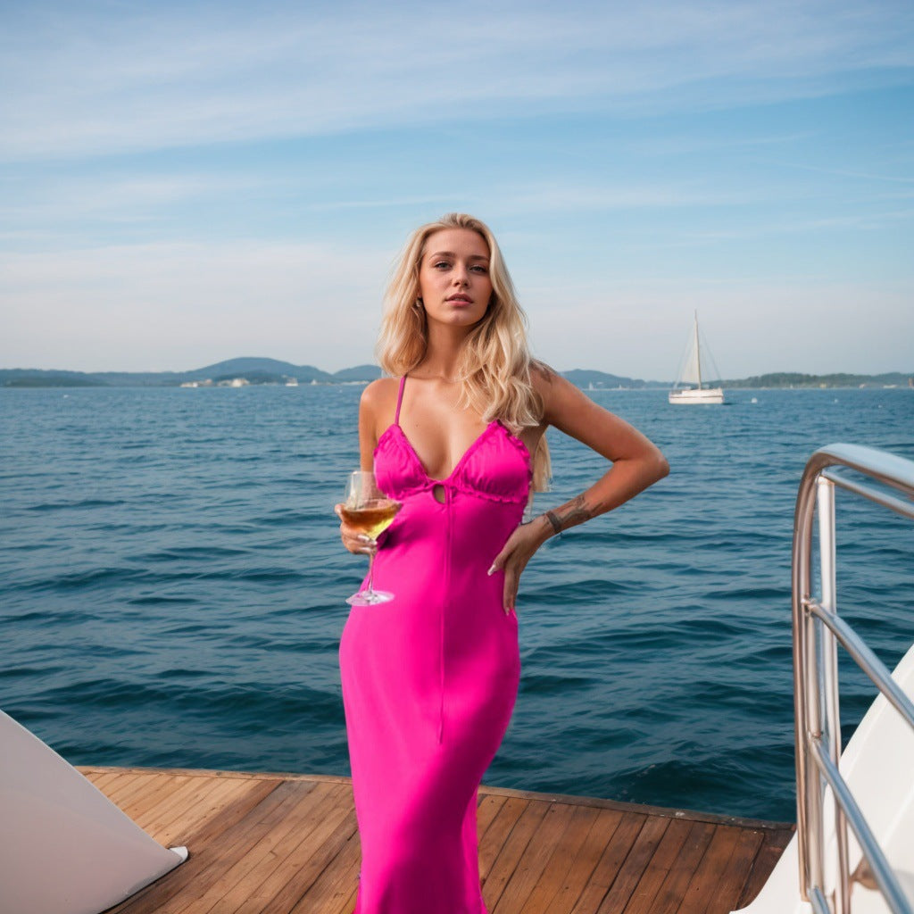 Damen Abendkleid V-Ausschnitt Rüschendetails Eveloria