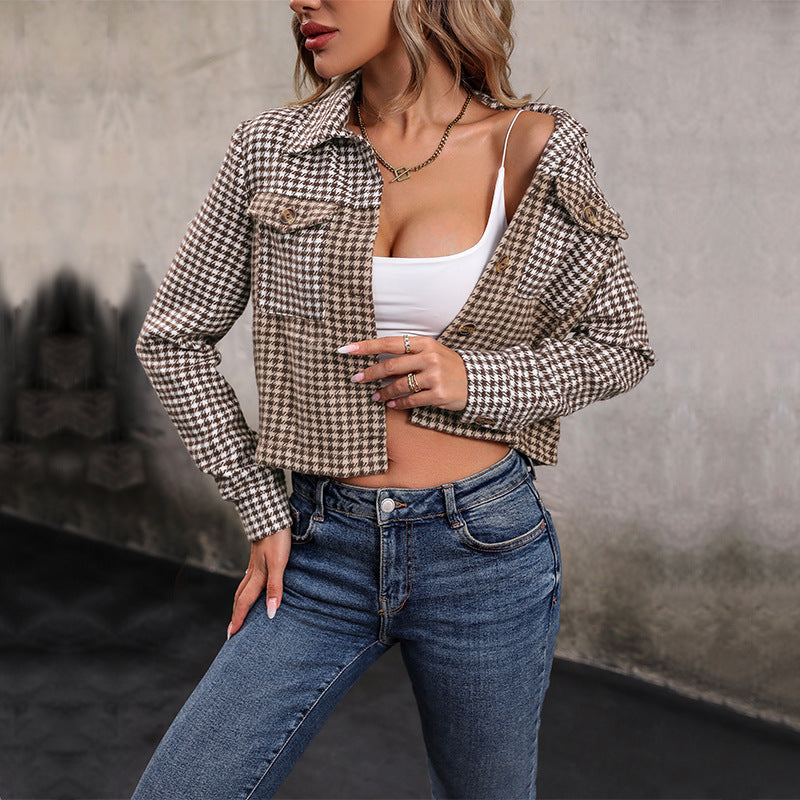 Damen Karo-Jacke Crop-Schnitt Eveloria