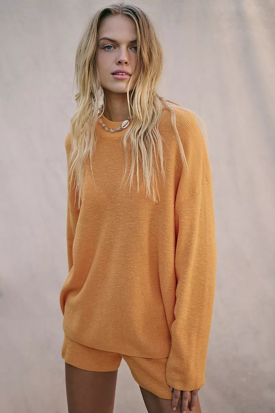 Damen Strick-Set Oversized Pullover Kurze Hose Grau Eveloria