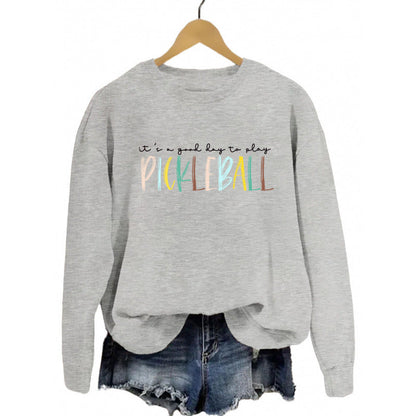 Damen Sweatshirt Bunt Pickleball-Druck Grau