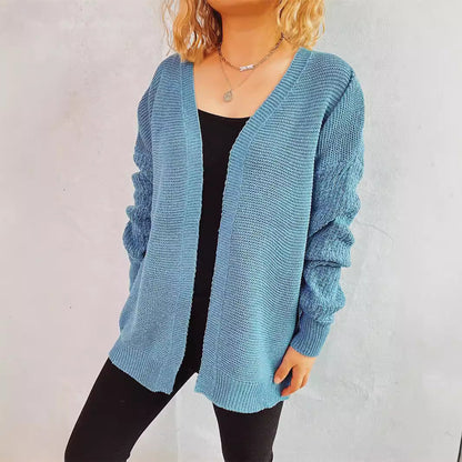 Damen Strickjacke Häkelmuster Offen Vorne Eveloria