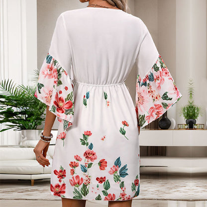 Damen Wickelkleid Luftig Rüschen Floralmuster Eveloria
