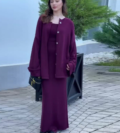 Damen Strickkleid mit Cardigan Überwurf Elegant