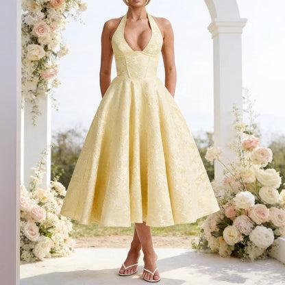 Damen Hochzeitskleid Halterneck Schwingrock Weiße Eleganz