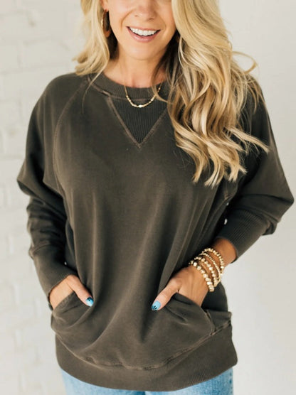 Damen Oversized Sweatpullover Lässig Bequem Grau Eveloria