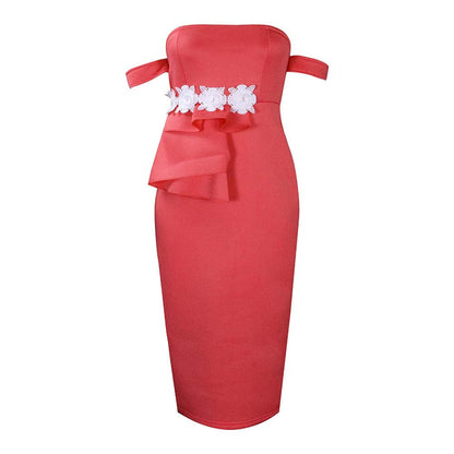 Damen Midi-Kleid Asymmetrische Träger Floralmuster Eveloria