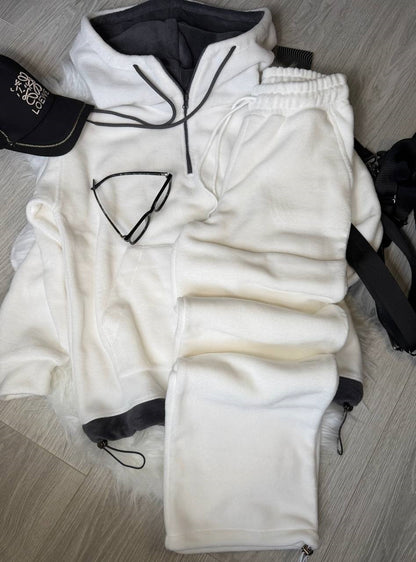 Damen Fleece-Jogginganzug Hochkragen Kordelzug Grau