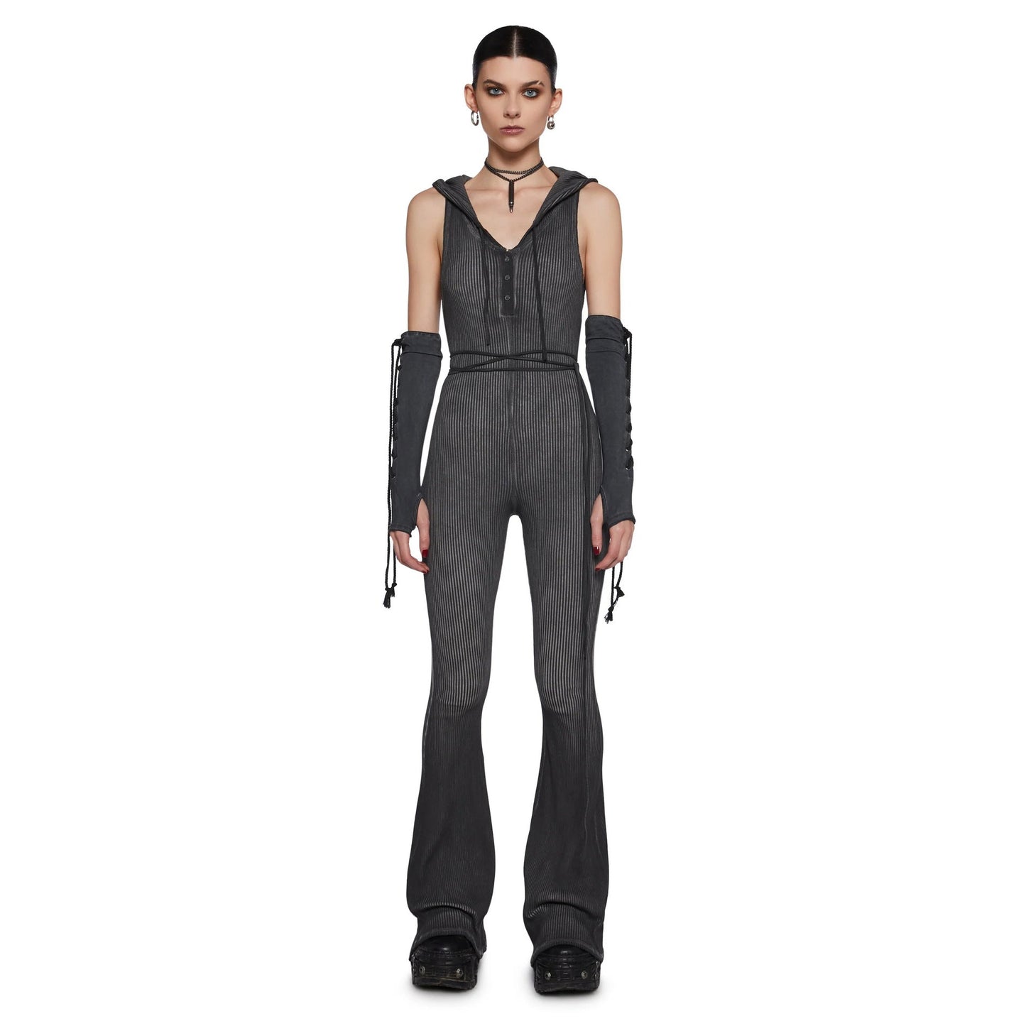 Damen Jumpsuit mit Kapuze und langen Ärmeln Eveloria