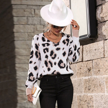 Damen Strickpullover Leopardendruck