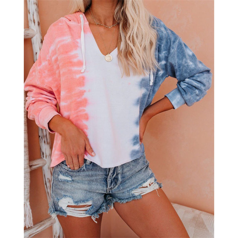 Damen Kapuzenpullover V-Ausschnitt Batikdesign Eveloria
