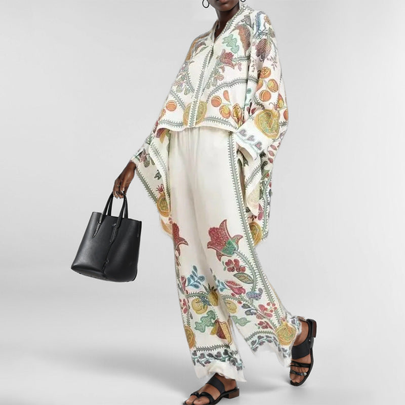 Damen Kaftan-Oberteil Floralmuster mit Knöpfen Eveloria