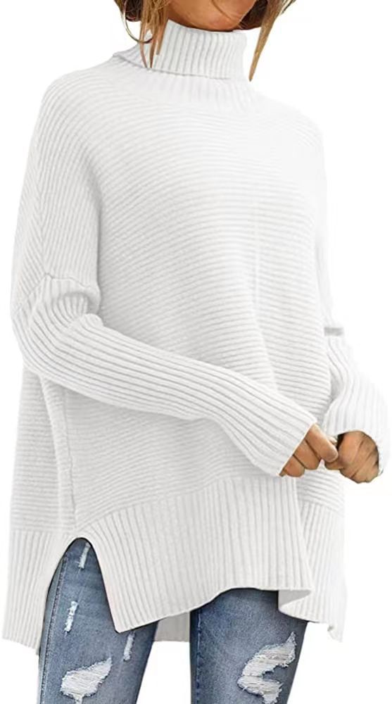 Damen Rollkragenpullover Feine Rippstruktur Asymmetrisch Beige