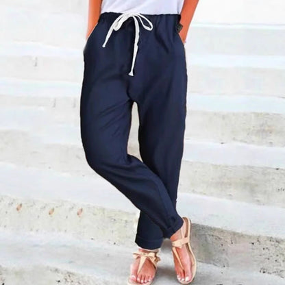 Damen Freizeithose Elastischer Bund Bindegürtel Eveloria