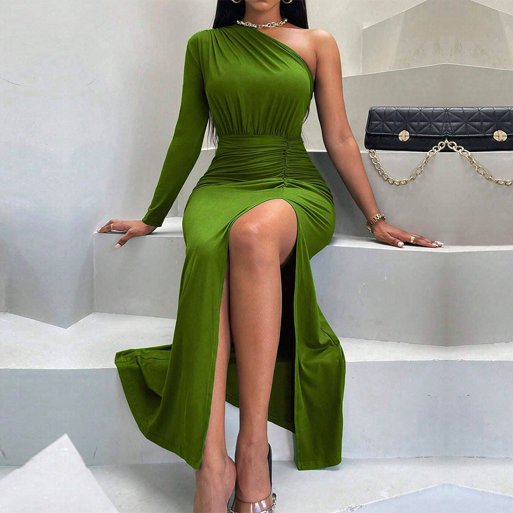 Damen Wickelkleid Asymmetrisch Raffung Eveloria