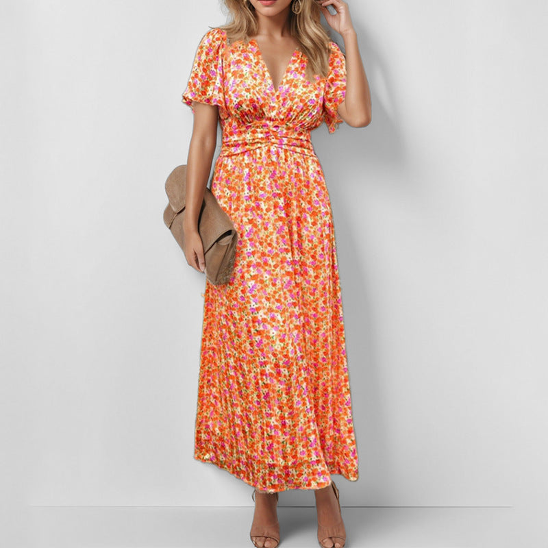 Damen Maxikleid Floralmuster Wickeloberteil Elegant