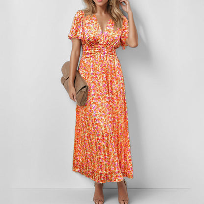Damen Maxikleid Floralmuster Wickeloberteil Elegant